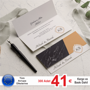 Siyah Mermer Desenli Katlamalı Davetiye