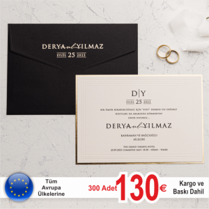 Siyah Zarflı Çerçeveleri Yaldızlı Davetiye