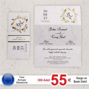 Üçe Katlamalı Kuşaklı Davetiye