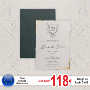 Yeşil Zarflı Kenarları Yaldızlı Davetiye