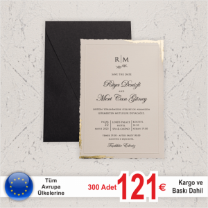 Siyah Zarflı Kenarları Yaldızlı Davetiye