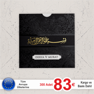 Siyah Besmele Yazılı Zarflı Davetiye