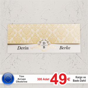 Altın Rengi Desenli Katlamalı Davetiye