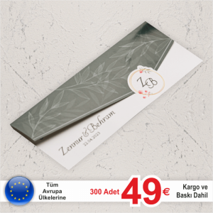 Dışı Yeşil Yaprak Desenli Davetiye