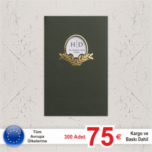 Yeşil Pencereli Zarflı Yaldız Süslü Davetiye