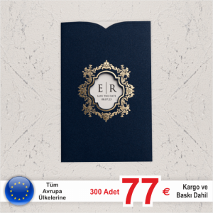 Lacivert Ağzı Kesik Yaldız Süslü Davetiye