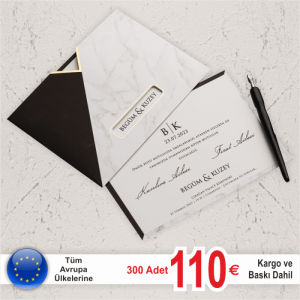 Mermer Desenli Pencereli Zarflı Davetiye