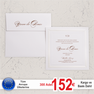 Zarfı Baskılı Beyaz Sade Davetiye
