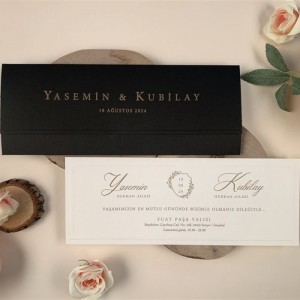 Siyah Yatay Katlamalı Zarflı Davetiye