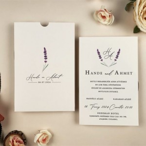 Lavanta Temalı Beyaz Davetiye