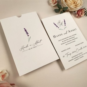 Lavanta Temalı Beyaz Davetiye