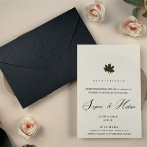 Kabartma Çınar Yapraklı Davetiye