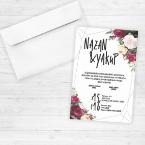 Çiçekli Modern Düğün Davetiyesi 20267