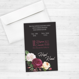 Güllü Siyah Düğün Davetiyesi 20256