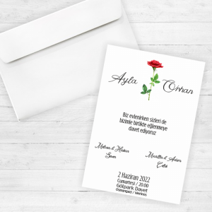 Kırmızı Güllü Düğün Davetiyesi 20237