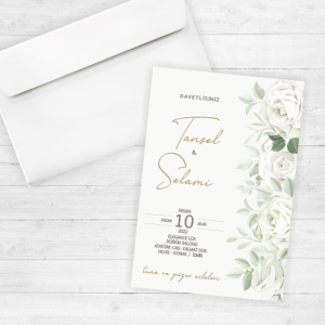 Beyaz Güllü Düğün Davetiyesi 20233