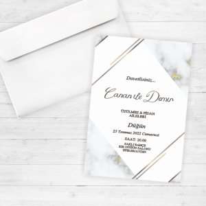 Mermer Desenli Düğün Davetiyesi 20223