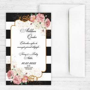 Pembe Güllü Düğün Davetiyesi 20315