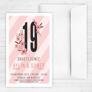 Pembe Çizgili Düğün Davetiyesi 20313