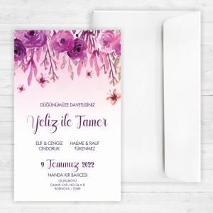 Pembe Çiçekli Düğün Davetiyesi 20311