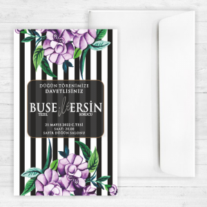 Çizgili Zeminli Düğün Davetiyesi 20309