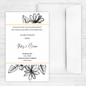 Çizim Yapraklı Düğün Davetiyesi 20305