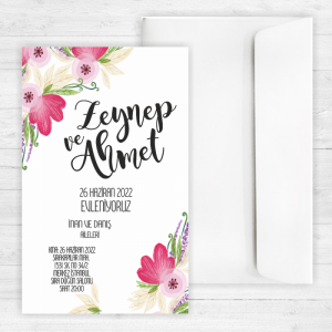 Pembe Çiçekli Düğün Davetiyesi 20304