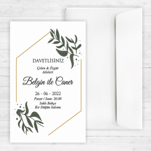 Sade Yapraklı Düğün Davetiyesi 20300