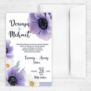 Lila Çiçekli Düğün Davetiyesi 20297