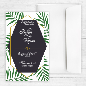 Yeşil Yapraklı Düğün Davetiyesi 20293
