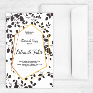 Siyah Yapraklı Düğün Davetiyesi 20292