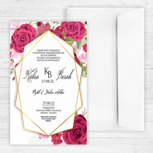 Pembe Güllü Düğün Davetiyesi 20290