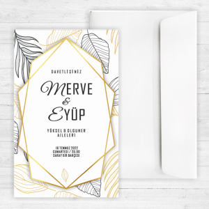 Yaprak Çizimli Düğün Davetiyesi 20289