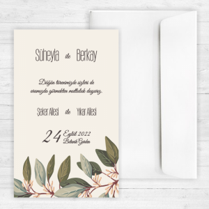 Sade Yapraklı Düğün Davetiyesi 20286