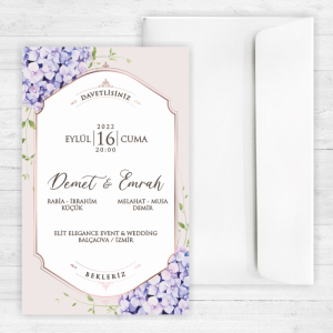Lila Çiçekli Düğün Davetiyesi 20277