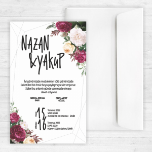Çiçekli Modern Düğün Davetiyesi 20267