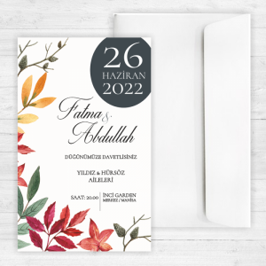 Renkli Yapraklı Düğün Davetiyesi 20254