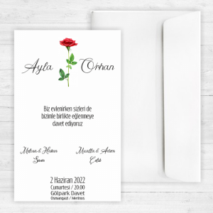 Kırmızı Güllü Düğün Davetiyesi 20237