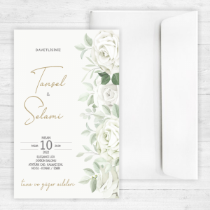 Beyaz Güllü Düğün Davetiyesi 20233