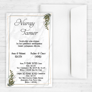 Mermer Desen Yapraklı Davetiye 20353