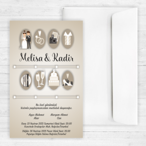 Sade Karikatürlü Düğün Davetiyesi 20337