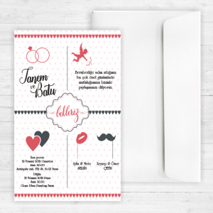 Sade Karikatürlü Düğün Davetiyesi 20332