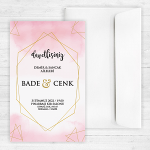 Pembe Sade Düğün Davetiyesi 20329