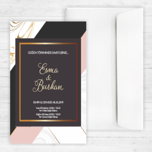 Pembe Modern Düğün Davetiyesi 20327