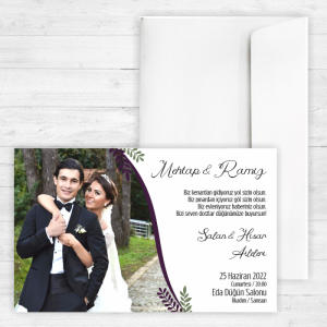 Fotoğraflı Yatay Düğün Davetiyesi 20323