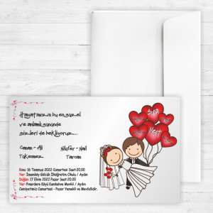 Kalp Balonlu Düğün Davetiyesi 20321