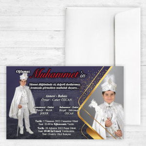 Lacivert Fotoğraflı  Sünnet Davetiyesi