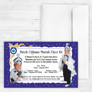 Fotoğraflı Nazar Boncuklu Sünnet Davetiyesi