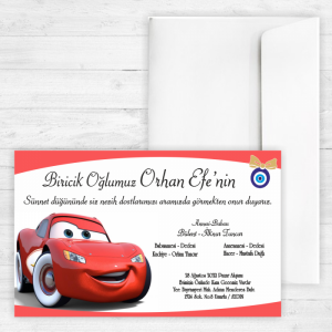 Arabalar Karakterli Sünnet Davetiyesi