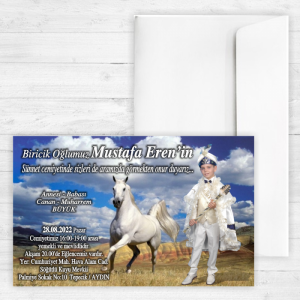 Fotoğraflı Atlı Sünnet Davetiyesi